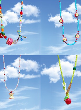 【7柒seven】海边乐园度假风橘子海星彩色串珠项链颈链锁骨链夏天