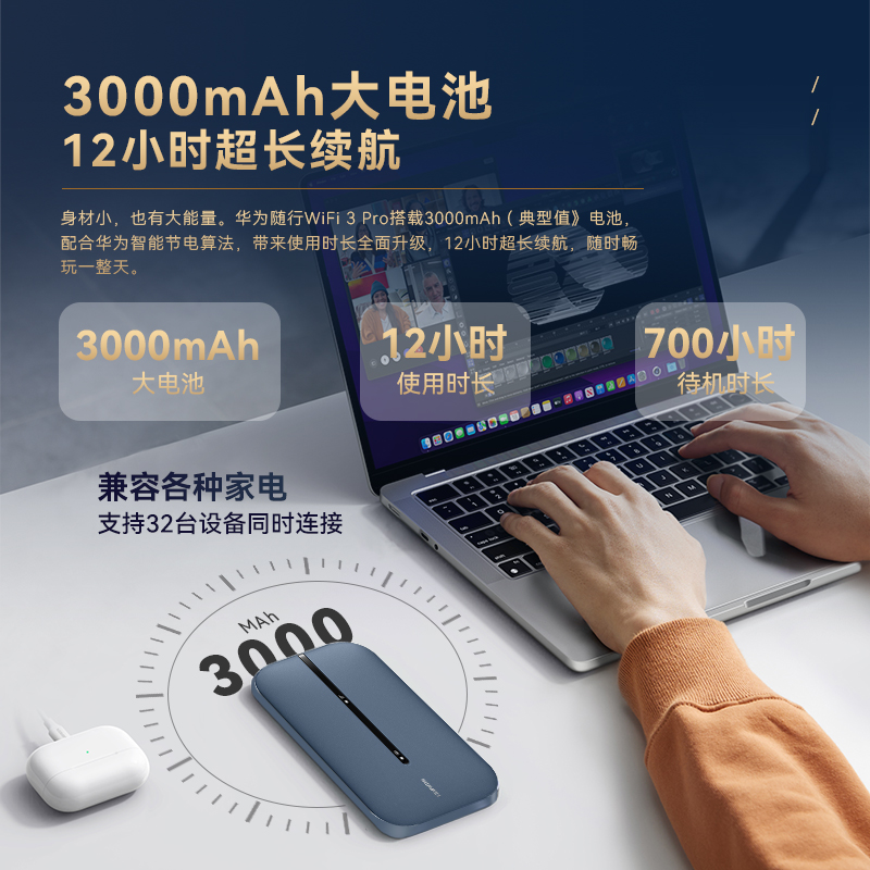 华为随身wifi 3Pro移动无线wifi纯流量上网卡4G网络全网通插卡路由器高速随行wifi3户外车载便携热点上网神器-图2