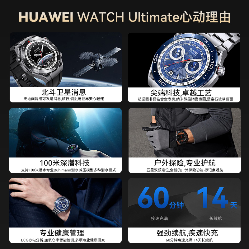 【咨询减500！】华为手表WATCH Ultimate非凡大师黄金智能腕表潜水长续航防水运动健康北斗卫星消息官方正品 - 图3