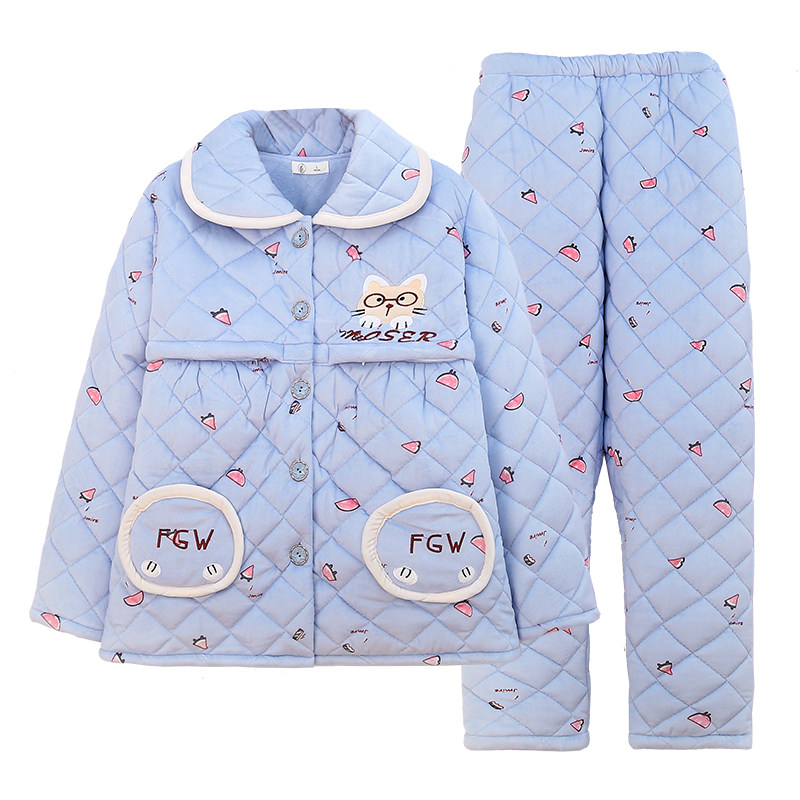 月子服秋冬季孕妇加绒夹棉12睡衣 俏孕喜家居服套装