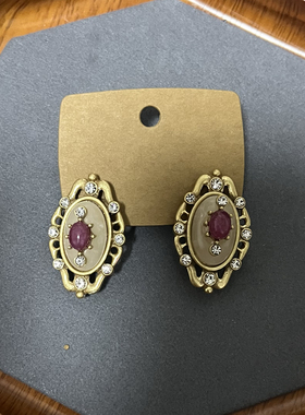 青岛新款中古铜镀做旧白色玛瑙红色玛瑙耳钉合集卡梅奥套装
