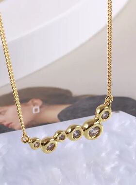 欧美风格批发鬼才设计师不规则锆石镶嵌一字渐变设计短款项链女生