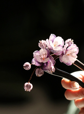 紫色铃兰发簪超仙花朵日常旗袍配