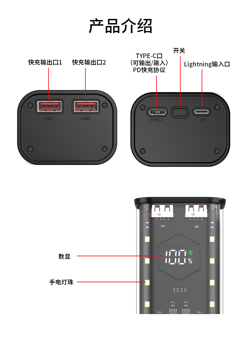 免焊接透明4节21700充电宝PD双向快充闪充移动电源盒diy套件外壳 - 图2