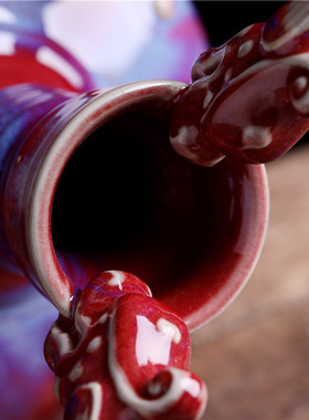 景德镇陶瓷工艺品 仿古钧瓷双龙花瓶家居摆件 古玩收藏老货批发