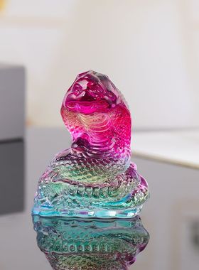 蛇年新品批发琉璃蛇摆件十二生肖动物水晶蛇小摆件客厅桌面家居