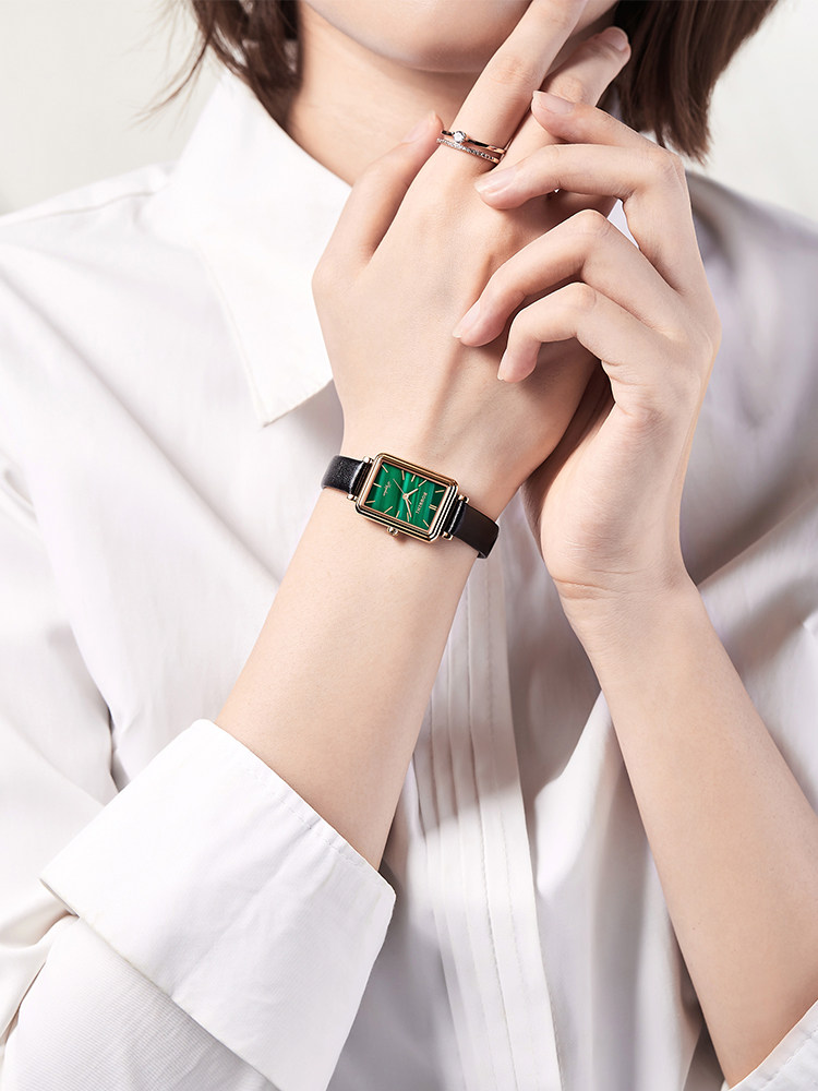 罗西尼女ins风轻奢女表方盘小绿表 罗西尼茵达美国产腕表