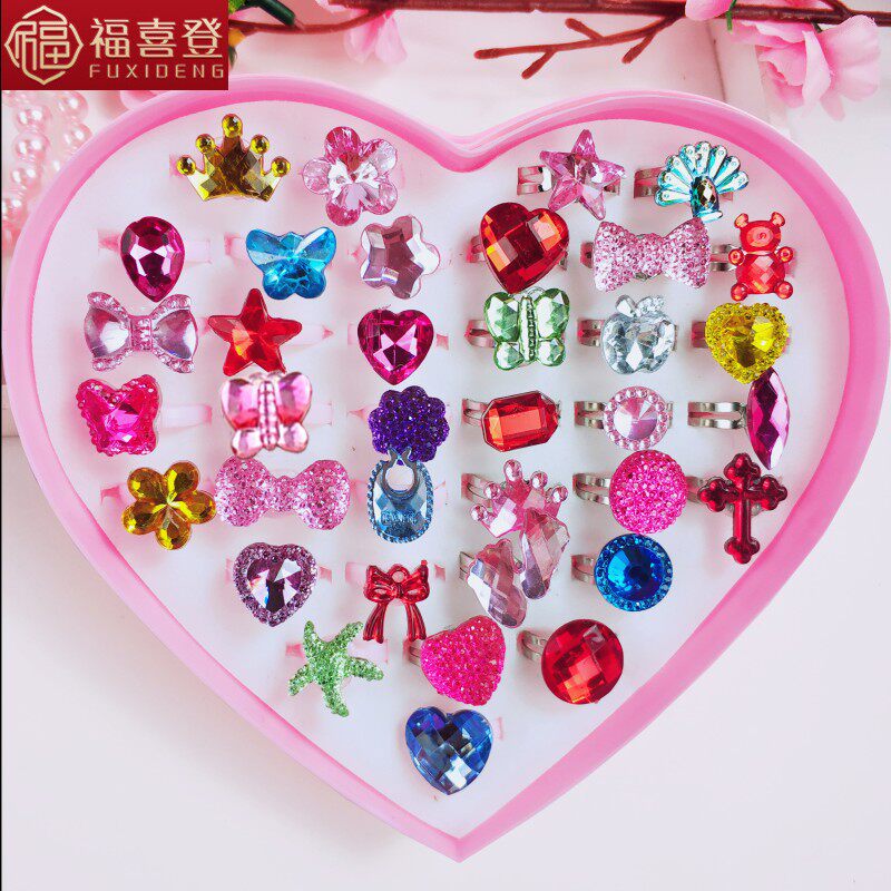 儿童水钻新款彩色珠宝小朋友戒指 福喜登戒指/指环