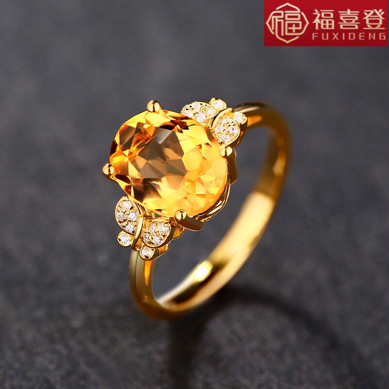 【套装送吊坠】欧美18k黄水晶女耳钉 福喜登戒指/指环