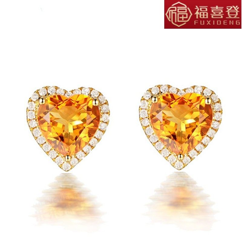 【套装送吊坠】欧美18k黄水晶女耳钉 福喜登戒指/指环