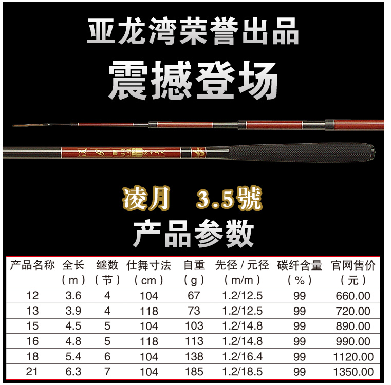 亚龙湾品牌渔具3.5号调性台钓竿凌月钓鱼竿鲤鱼竿碳素超轻硬手杆-图0