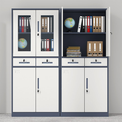 铁皮文件柜办公室财务凭证柜钢制书柜资料档案柜带锁储物柜子矮柜 - 图1