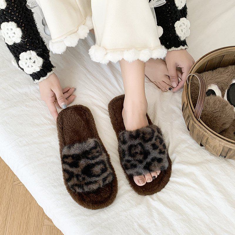 复古风个性豹纹棉拖鞋女秋冬季少女居家拖鞋防滑软底静音毛毛拖鞋,淘宝优惠券,粉丝福利购,淘宝优惠卷