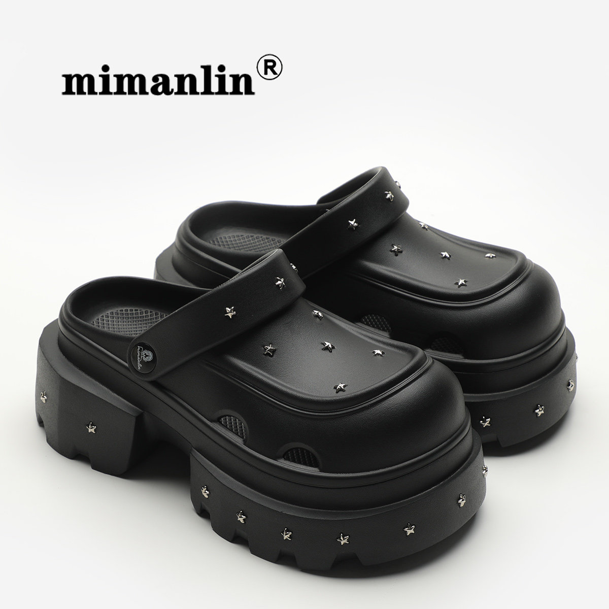 五角星朋克风增高跟凉鞋女夏外穿2025新款防滑黑色网红厚底洞洞鞋,淘宝优惠券,粉丝福利购,淘宝优惠卷