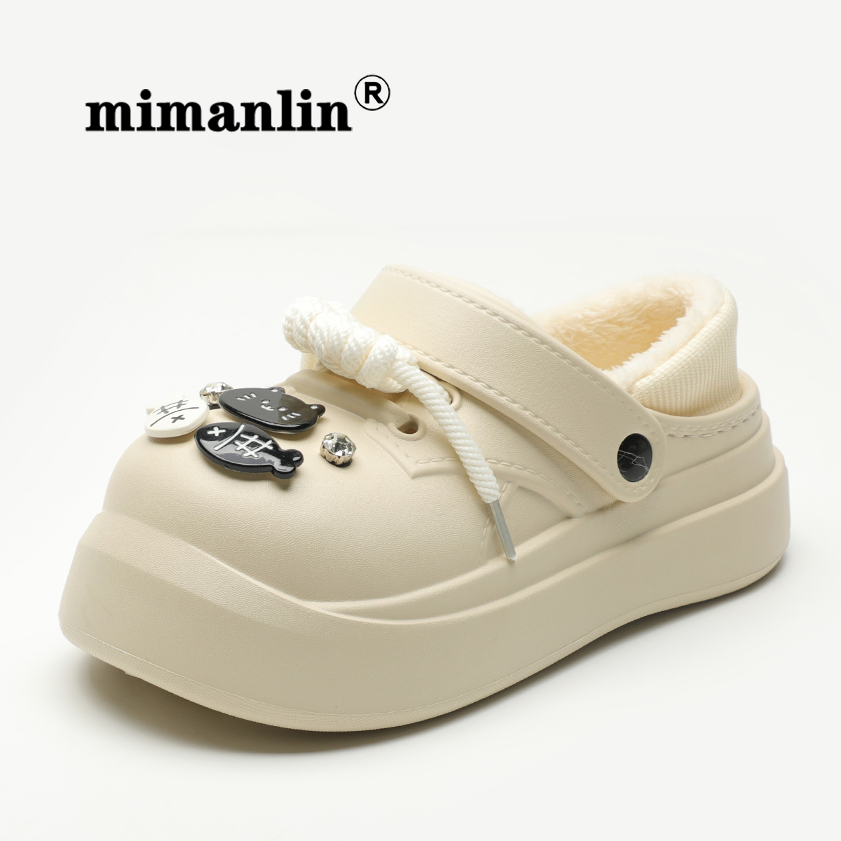 米曼琳可爱厚底棉拖鞋女冬加绒外穿防滑防水棉鞋2024新款洞洞鞋子 - 图3