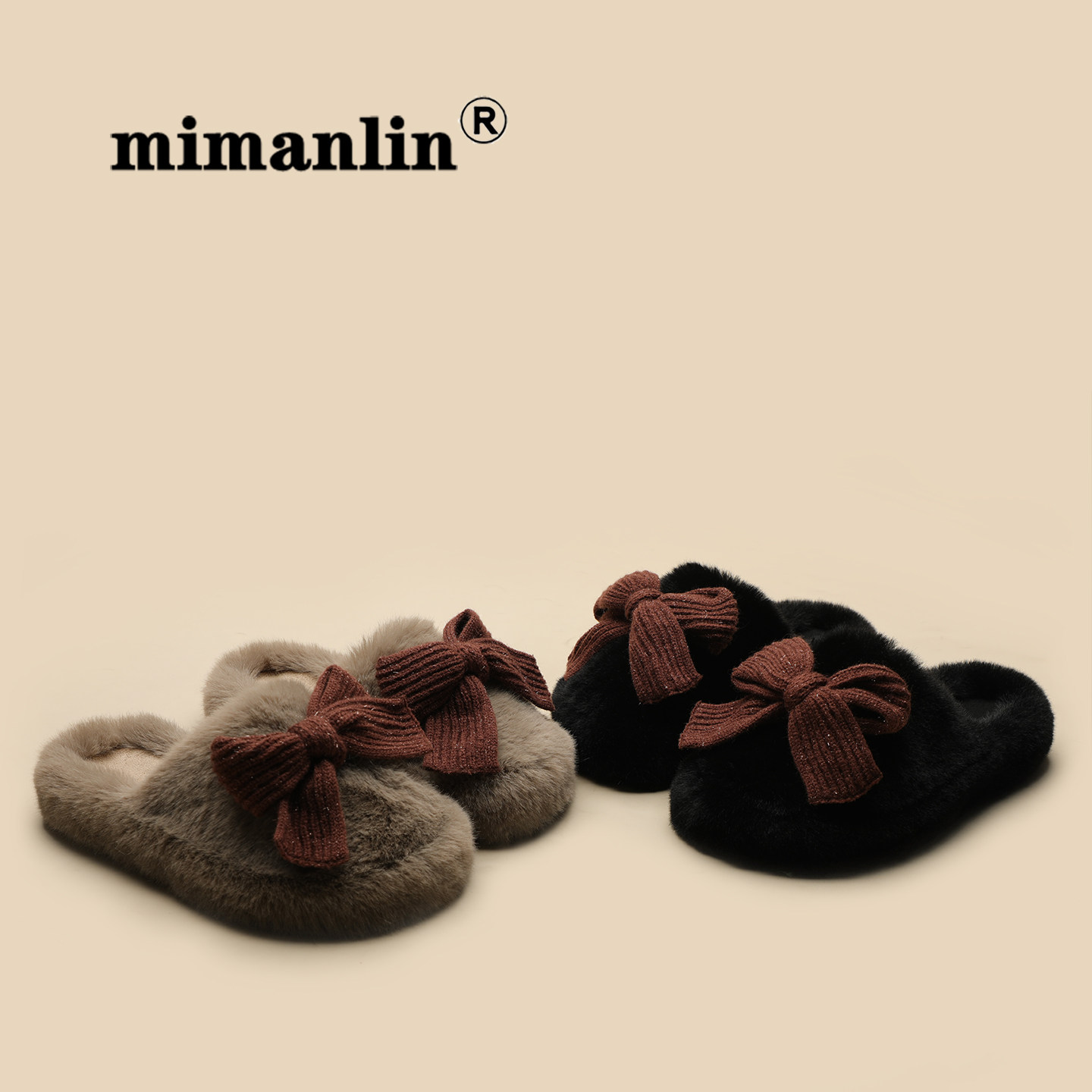 蝴蝶结包头平底毛毛拖鞋女秋冬外穿保暖软底懒人居家休闲毛绒棉拖,淘宝优惠券,粉丝福利购,淘宝优惠卷