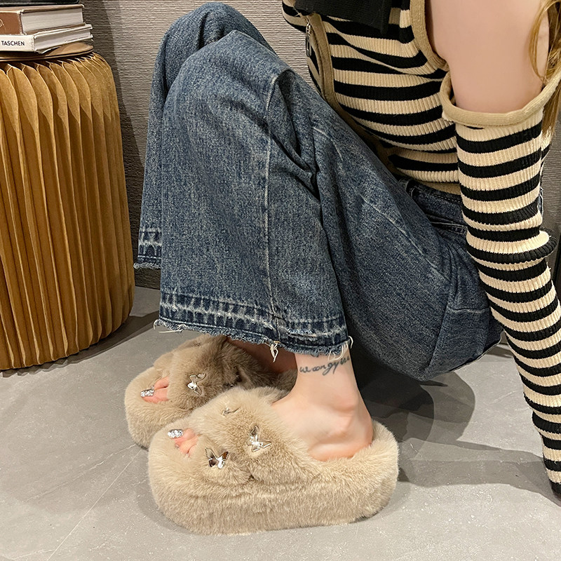 2023新款高跟厚底毛毛拖鞋女外穿秋冬时尚网红ins超火毛绒棉拖鞋,淘宝优惠券,粉丝福利购,淘宝优惠卷