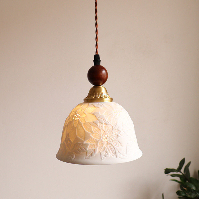 日式复古陶瓷吊灯卧室书房雕花铜质灯身百搭气质小吊灯,淘宝优惠券,粉丝福利购,淘宝优惠卷