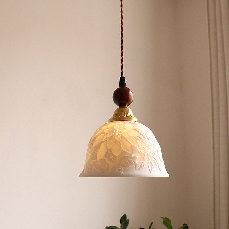 日式复古陶瓷吊灯卧室书房雕花铜质灯身百搭气质小吊灯,淘宝优惠券,粉丝福利购,淘宝优惠卷