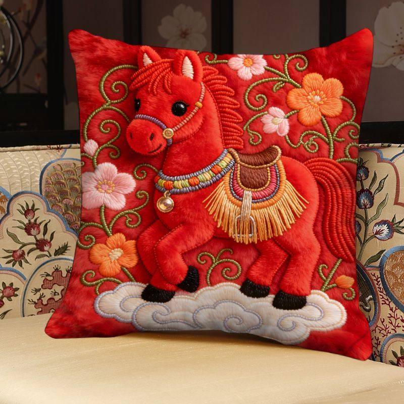 马年红色喜庆印花抱枕新年客厅沙发车载摆件靠垫含芯床头靠垫枕套,淘宝优惠券,粉丝福利购,淘宝优惠卷