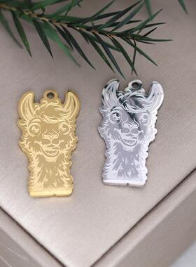 1pcsDIY饰品配件可爱羊驼吊坠不锈钢动物耳饰项链挂件