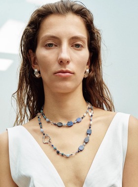 Tender Voyage度假系列天然石贝壳环蓝色串珠长项链