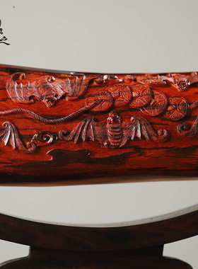 印度小叶紫檀木雕五福临门横财