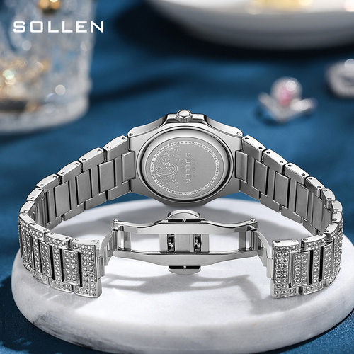 SOLLEN梭伦新品上市满钻钢带女士手表气质商务腕表石英女表SL-437 - 图2