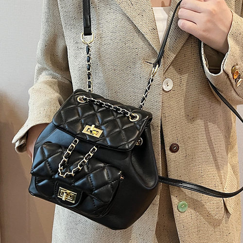 小香风菱格链条双肩包女2025夏季新款时尚简约学生包高级感单肩包 - 图2