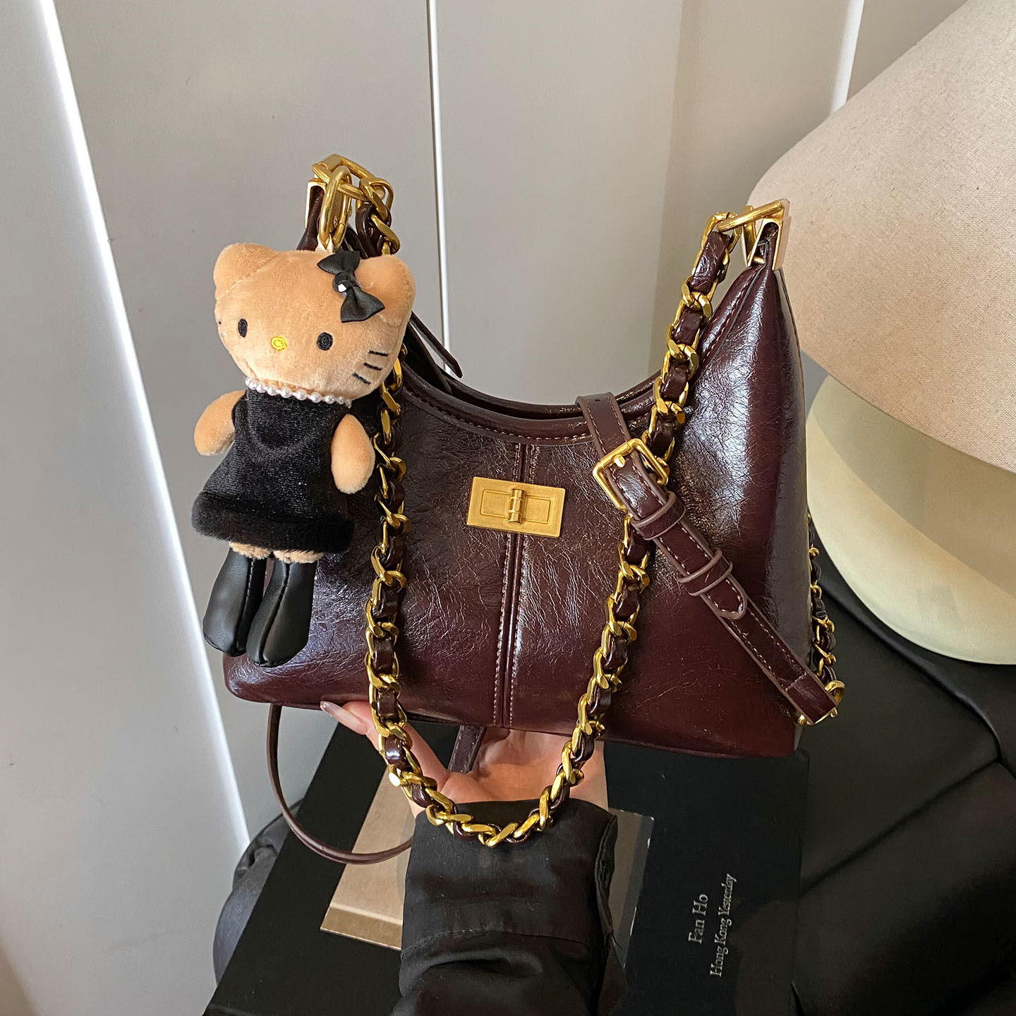 韩国链条油蜡皮腋下包包2025气质上班通勤单肩女高级感包斜挎包,淘宝优惠券,粉丝福利购,淘宝优惠卷