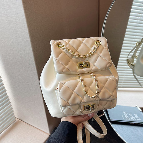 小香风菱格链条双肩包女2025夏季新款时尚简约学生包高级感单肩包 - 图1