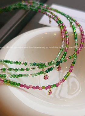 夏日绿色尖晶石串珠项链复古精致小清新颈链精致百搭锁骨链