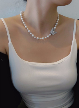 法式曼塔玫瑰蝴蝶施家珍珠项链女轻奢高级感精致颈链百搭锁骨链