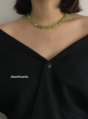 三环路橄榄绿石英石项链