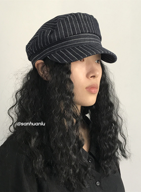 三环路牛仔条纹帽复古