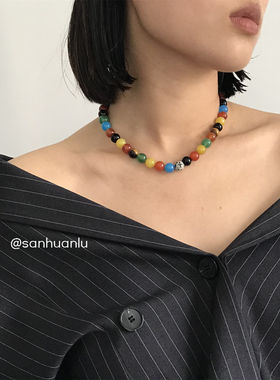 三环路天然石玛瑙串珠项链