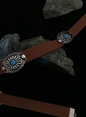 棕色choker项圈蓝松石