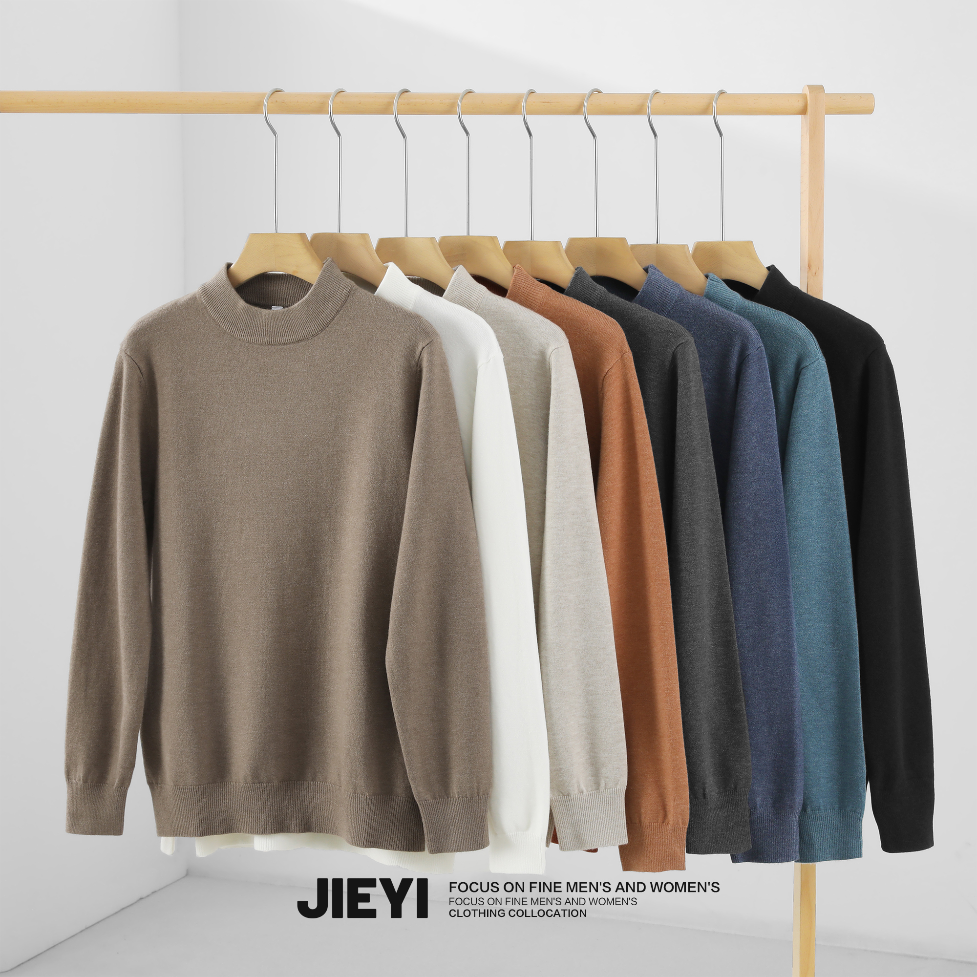 JIEYI 黑白色经典打底绵羊毛衫半高领男打底针织衫秋冬修身毛线衣,淘宝优惠券,粉丝福利购,淘宝优惠卷