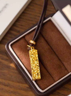 新中式碎冰冰金条方形吊坠项链