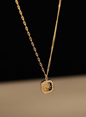 手绘玫瑰微镶方形吊坠项