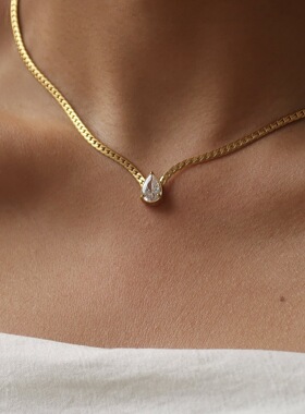 镀18K金蛇骨水滴锆石吊坠项链