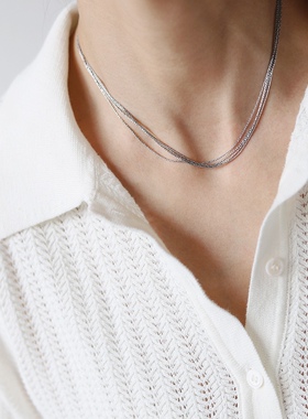 小众轻奢高级千丝万缕丝滑金丝线项链多层锁骨链镀18K金不掉色