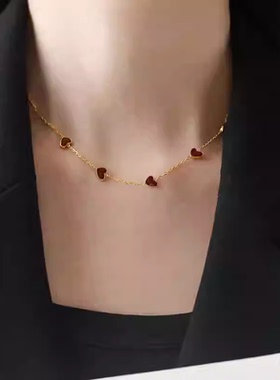 安可拉红爱心项链女酒红颈链