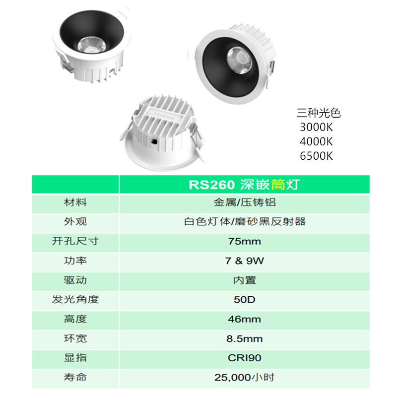 飞利浦LED防眩嵌入式筒灯RS260天花无主灯客厅小山丘CRI90高显指-图2