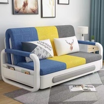 Foldable sofa-bed cloth art solid wood storage sofa Living room Small family type Multi-functional sit-and-sit telescopic double-purpose double