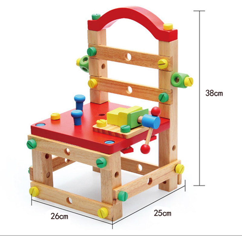 正品3-4-5-7岁儿童鲁班椅拆装工具椅螺母组合榉木拼装组装 益智力 - 图3
