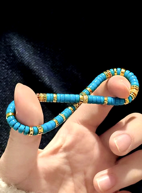 2024龙年网红爆款：绿松石暴力蓝直切药片隔片手链男女款文玩手串