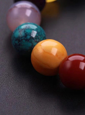 南红蜜蜡海纹石蓝珀碧玉多宝手链