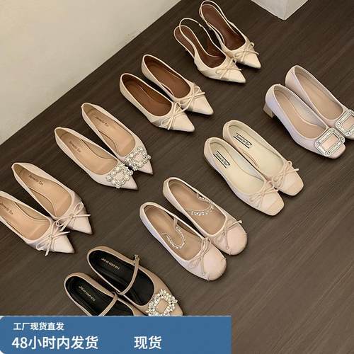 秋冬配裙子保暖加绒玛丽珍鞋水钻单鞋粗跟高跟鞋法式鞋女鞋毛毛鞋 - 图0