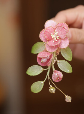 古风粉色花朵掐丝发夹旗袍发饰品